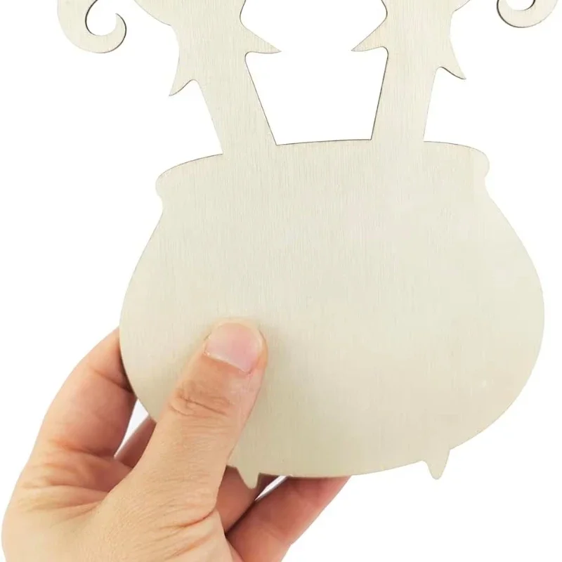 2026 Latest Models Top Quality 48Pcs Unfinished Wood Witch Cauldron Cutouts Halloween DIY Tags Hanging Ornaments Party Decor
