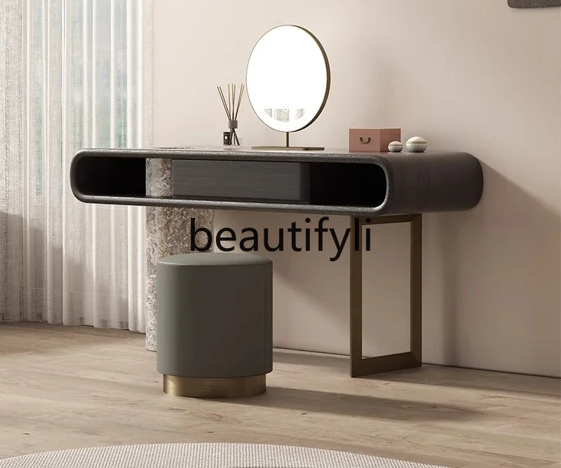 

Natural marble dresser modern minimalist makeup table bedroom Italian minimalist personality designer