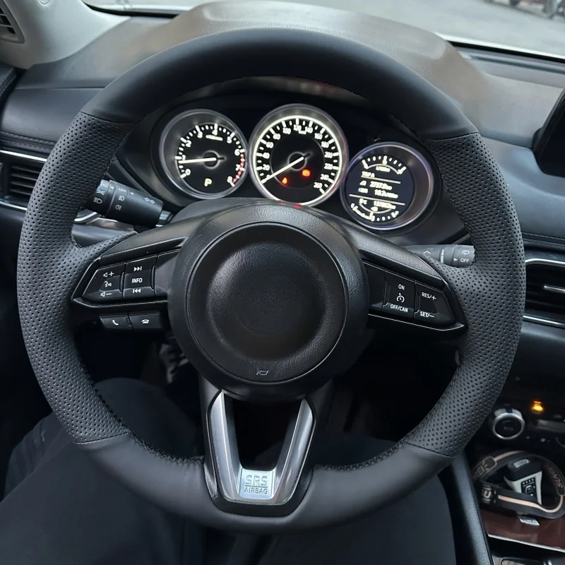 

Braid Car Steering Wheel Cover Wrap Hand Sewing Genuine Leather For Mazda3 2017 2018 Mazda6 CX-5 2017 2018 2019 2020 2017-2020