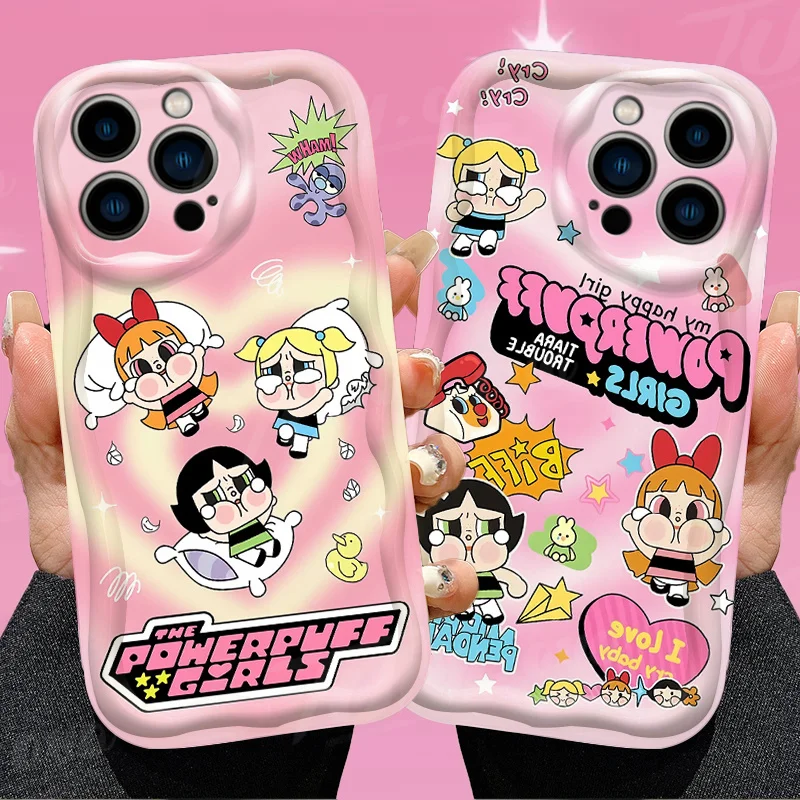 3D Cartoon P-Powerpuff Girls Soft Silicone Case For iPhone 15 14 13 12 11 Pro Max X XR XS 8 7 6 6S Plus SE 2020 Clear TPU Cover