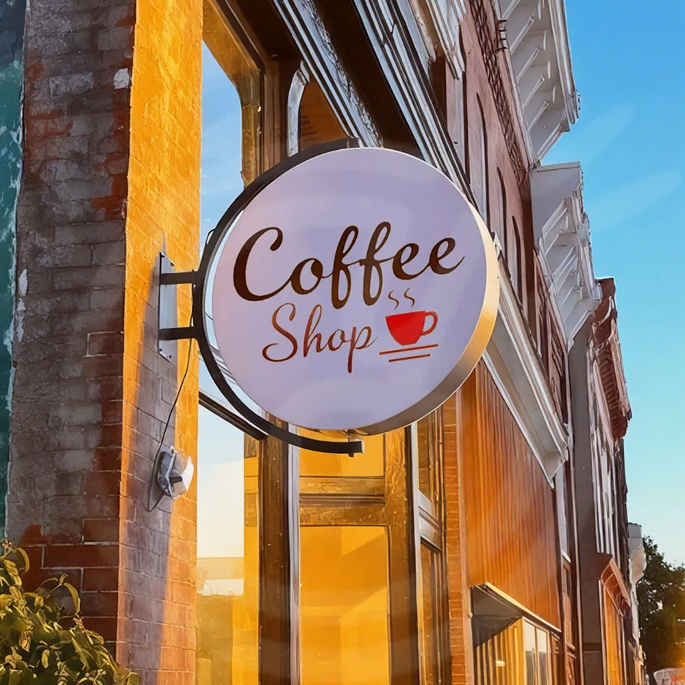 맞춤형 360도 회전 라이트 박스 아크릴 LED 매장 전면용 양면 원형 박스 야외 방수 걸이 간판