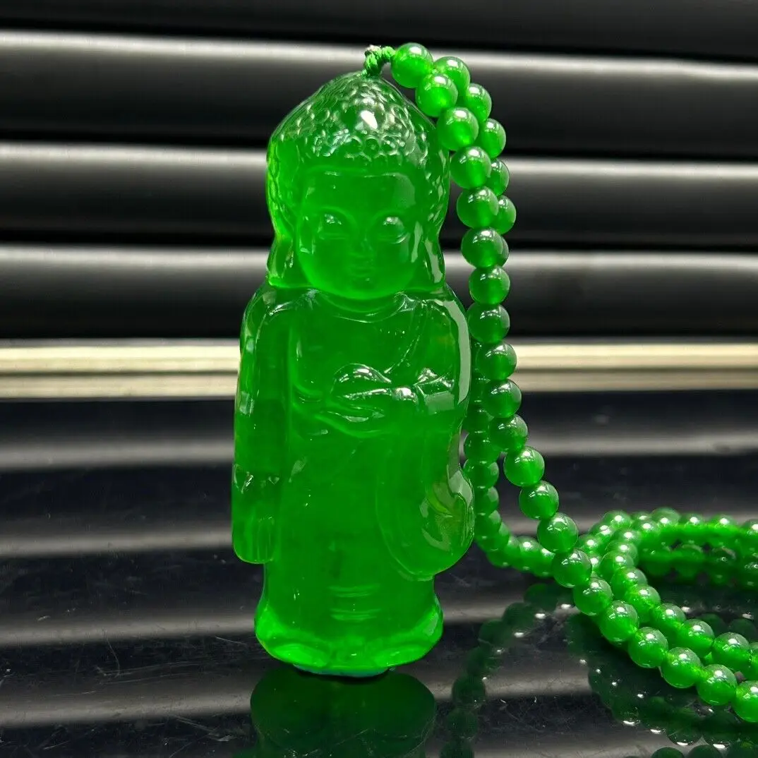 Certified Natural ice Green jade Jadeite Carved Buddha Pendant&Necklaces 3D Baby Buddha