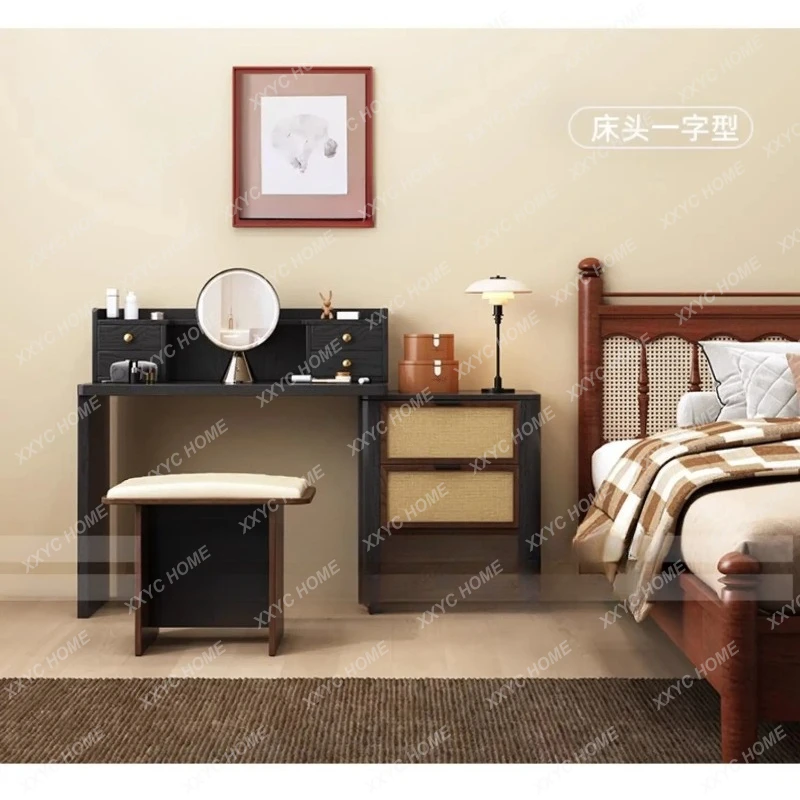 X-S  Solid Wood Makeup Table Bedroom Extendable Dressing Table Chest of Drawers Vintage Small Apartment Storage Cabinet HG