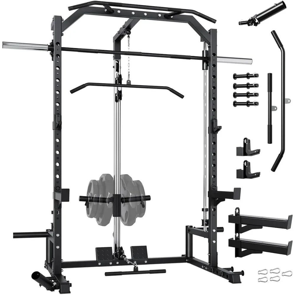 

1000 LBS Squat Rack for Home Gym, LAT Pulldown Machine, Multifunctional Power Rack, Power Cage for Strength Training