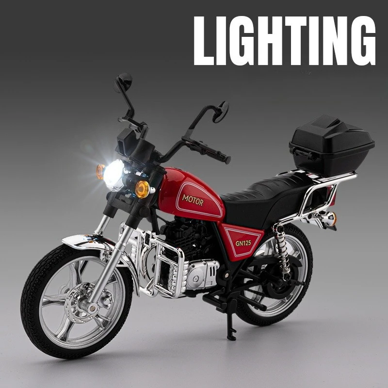 Model motocykla Haojue GN125 w skali 1/12, odlewany z metalu, miniaturowy, prezent urodzinowy dla chłopca, dekoracja domu.