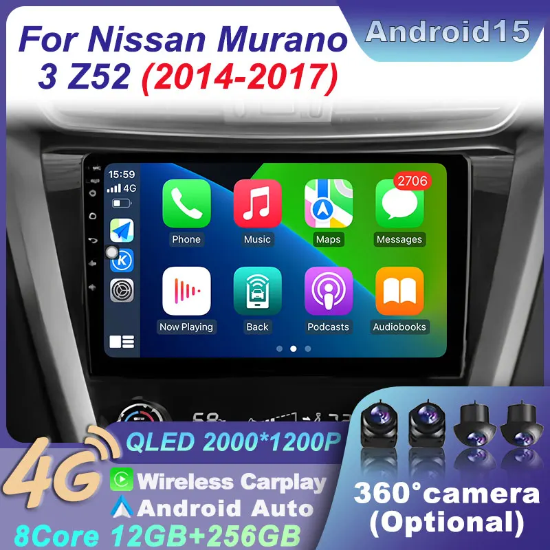 

For Nissan Murano 3 Z52 2014-2017 Radio Auto Wireless Intelligent Systems GPS Carplay Navi Video WIF Android 15 Car Autoradio 4G