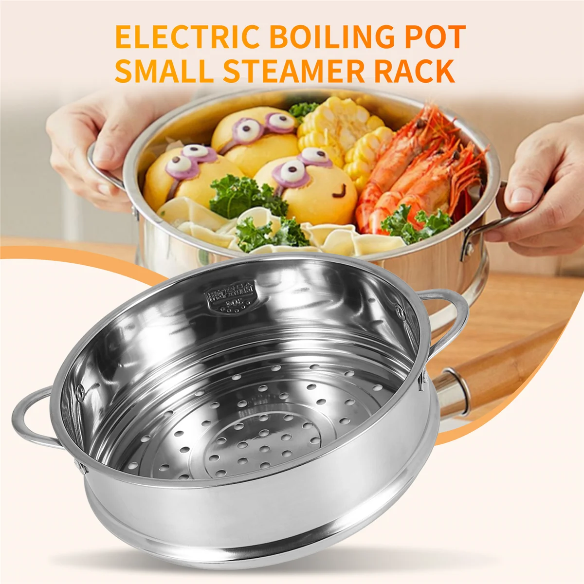 BABQ 20cm Thickening Food Steam Rack Stainless Steel Steamer with Double Ear for Soup Pot Milk Pot Kitchen Tools