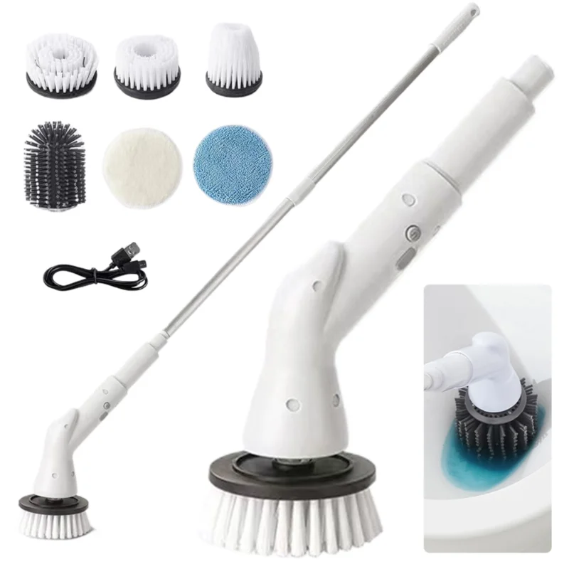 6-in-1 Electric Cleaning Brush 2000mAh Wireless Electric Rotary Cleaning Brush Shower Cleaning Brush Kitchen Bathroom