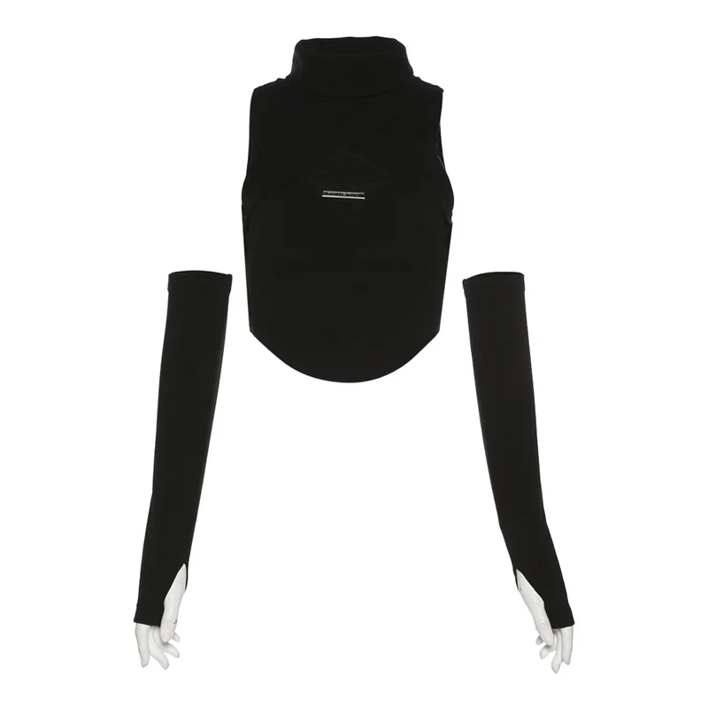 2025 New Women's Clothing Solid Color Sexy Turtleneck Sleeveless Hollowed-out Navel Vest