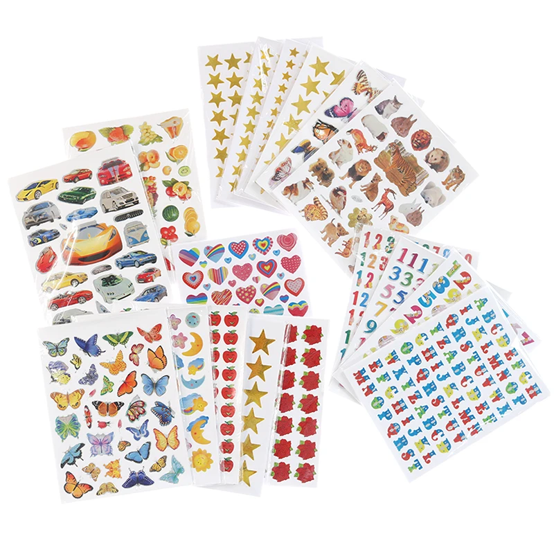 10 Pieces/bag Children's Cartoon Pattern Mini Kindergarten Reward Sticker Teacher Praise Label Reward Five-star Gold Sticker