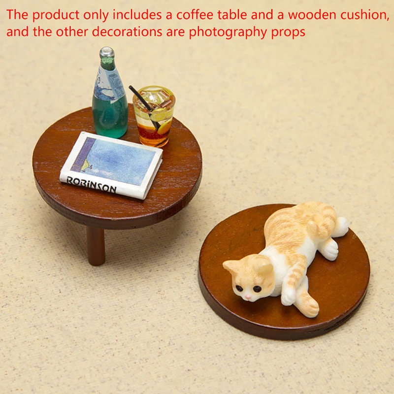 1:12 Dollhouse Miniature Round Table Tea Coffee Table End Table with Mat Furniture Model Decor Toy Doll House Accessories