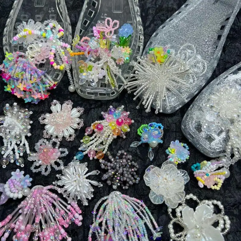 

1pc Colorful Shoe Buckles Dopamine Handcrafted Beaded Jelly Shoes Sports Sandals Accessory DIY Decorative Shoe Flower Slippers