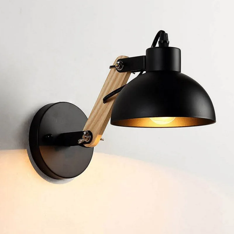 

Nordic Simple Wood Art Wall Lamp Creative Hotel Aisle Indoor Living Room Study Bedroom Bed Iron Art Can Rotate Wall Lamp