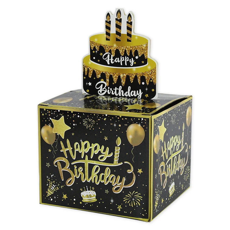 

1set Birthday Cash Pull Gift Box Money Pulling Box Cash Gift Box Cash Black Gold Money Clip Funny Surprise Happy Birthday Supply