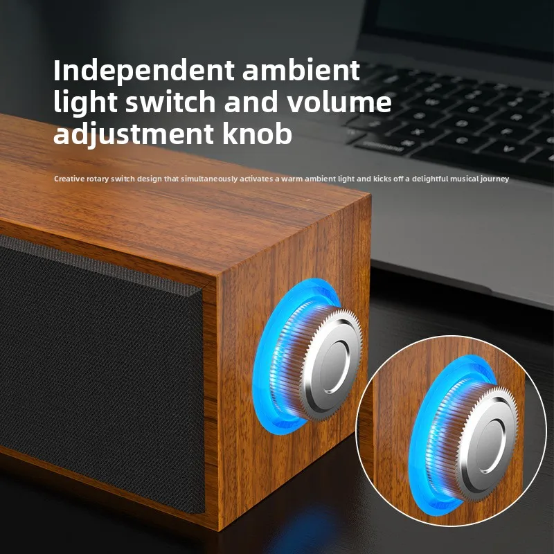 Новые длинные полосы USB Проводные Bluetooth Двойные динамики Деревянный маленький динамик Компьютерный ноутбук Звуковая панель Настольный тяжелый бас