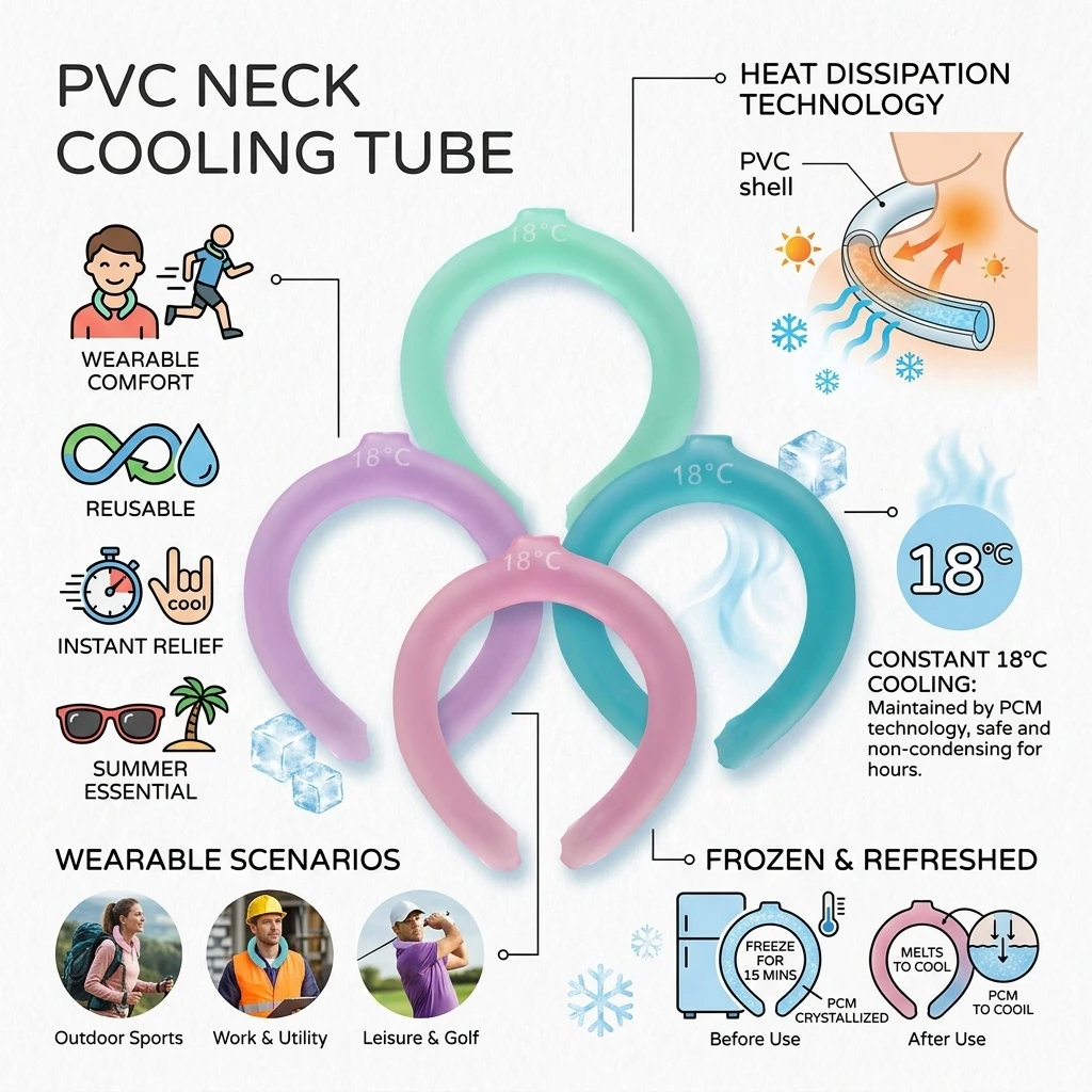 Wearable Cooling Neck Wraps PVC Neck Cooling Tube Heat Dissipation Wearable Reusable Cooling Neck Wrap for Summer