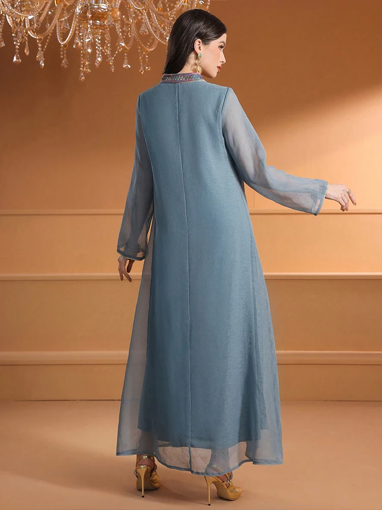 TOLEEN Cross-border foreign trade women's distinctive fashionable colorful rope embroidery elegant V-neck women's dress