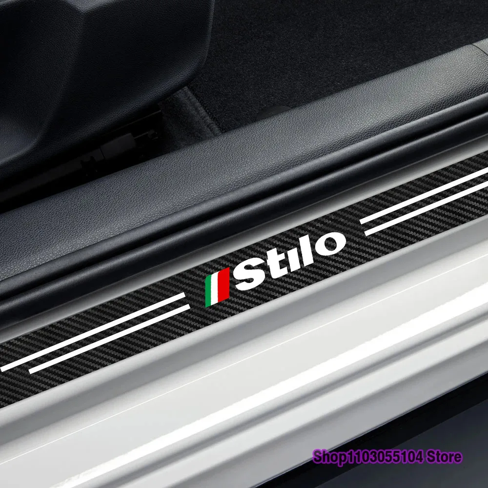 4Pcs Carbon Fiber Car Door Sill Sticker For fiat QUBO DOBLO STILO Auto Accessories