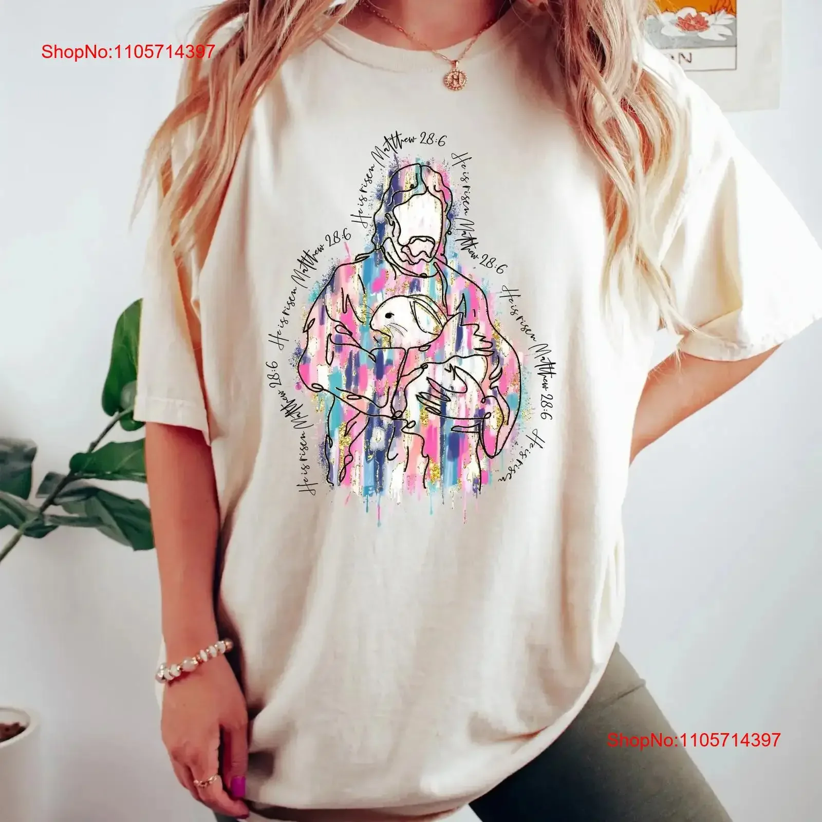 Easter Jesus T Shirt Brush Stroke He Is Risen Lover Religious Christian Bible Verse vintage Washed homme Versatile Breathable