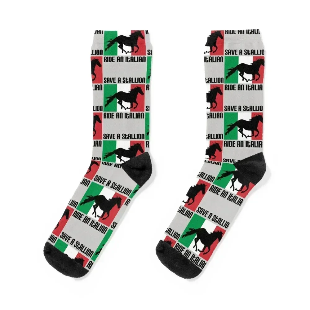 

Save a Stallion Ride an Italian Flag Funny Italian Heritage Quote Socks colored hockey Socks Men Women's