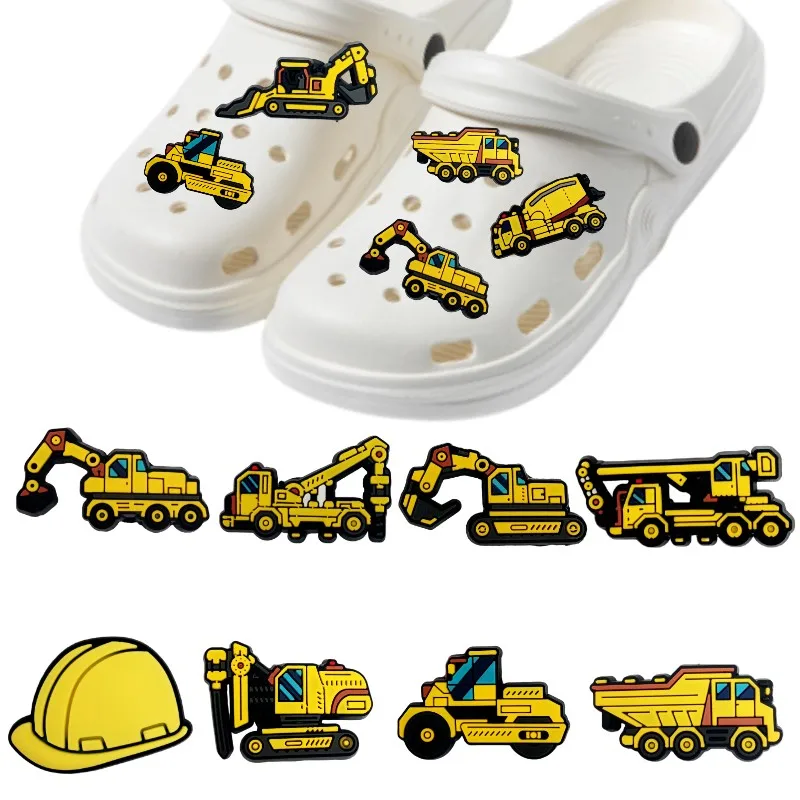 12Pcs Driver Car Engineering Vehicle Excavator PVC Shoe Charms Accessories Designer Clog shoe Decoration Bands Kid Gift   5.0