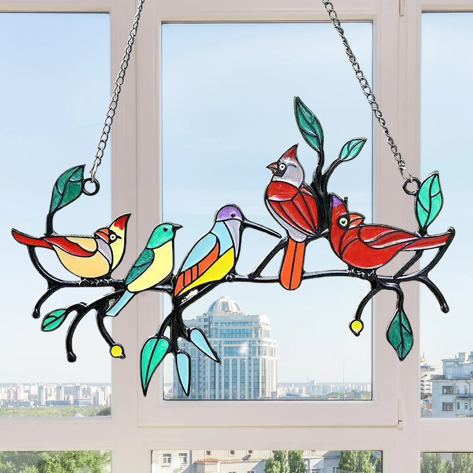 New Style Metal Stained Glass Bird Window Hangings Stained Glass Window Hanger Bird House Decoration