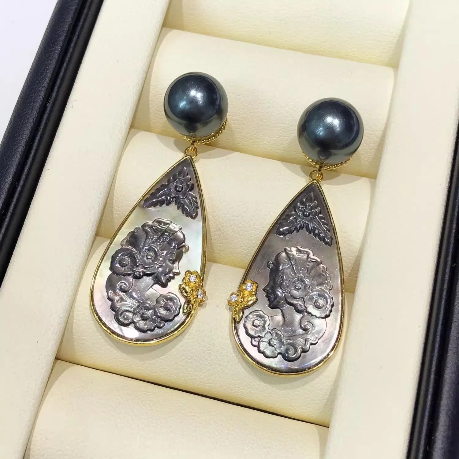 MeiBaPJ 8-9mm Natural Black Nearround Pearls Fashion Stones Drop Earrings 925 Silver Fine Wedding Jewelry for Women