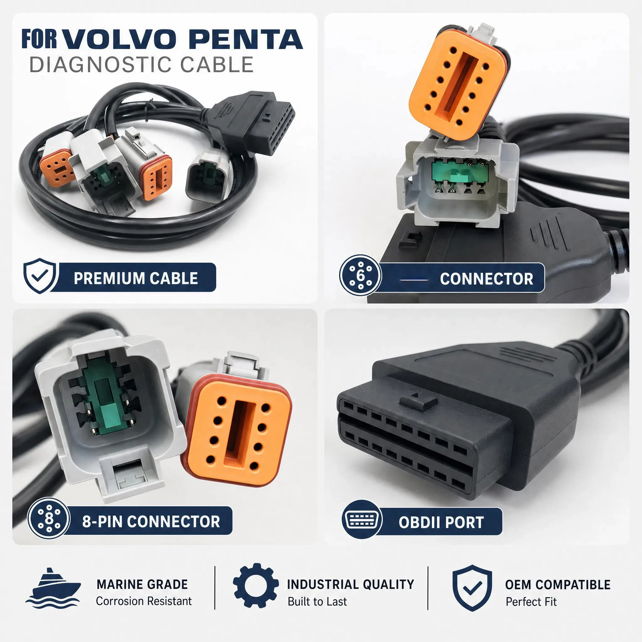 Marine Engine Diagnostic Wiring Harness Connect Cable of 6+8 Pins for VOLVO Vocom Vodia Scanner Tool Adapter Penta Parts