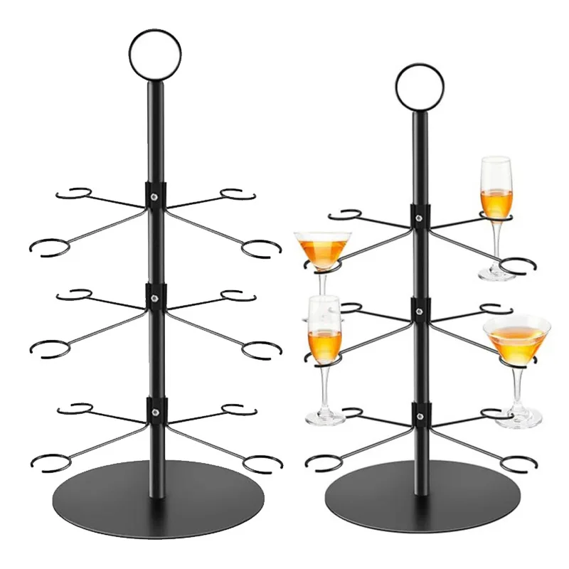 12 Stem Glass Hanging Rack 3 Tier Iron Cocktail Tree Stand for Wedding Banquet Table Use
