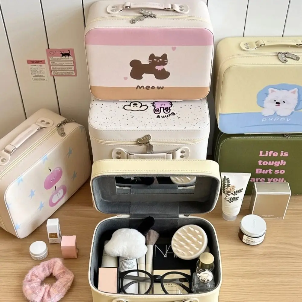 High Quality Large-capacity Mini Travel Luggage Skincare Storage Suitcase Cute Cosmetic Case with Mirror Travel Makeup Box