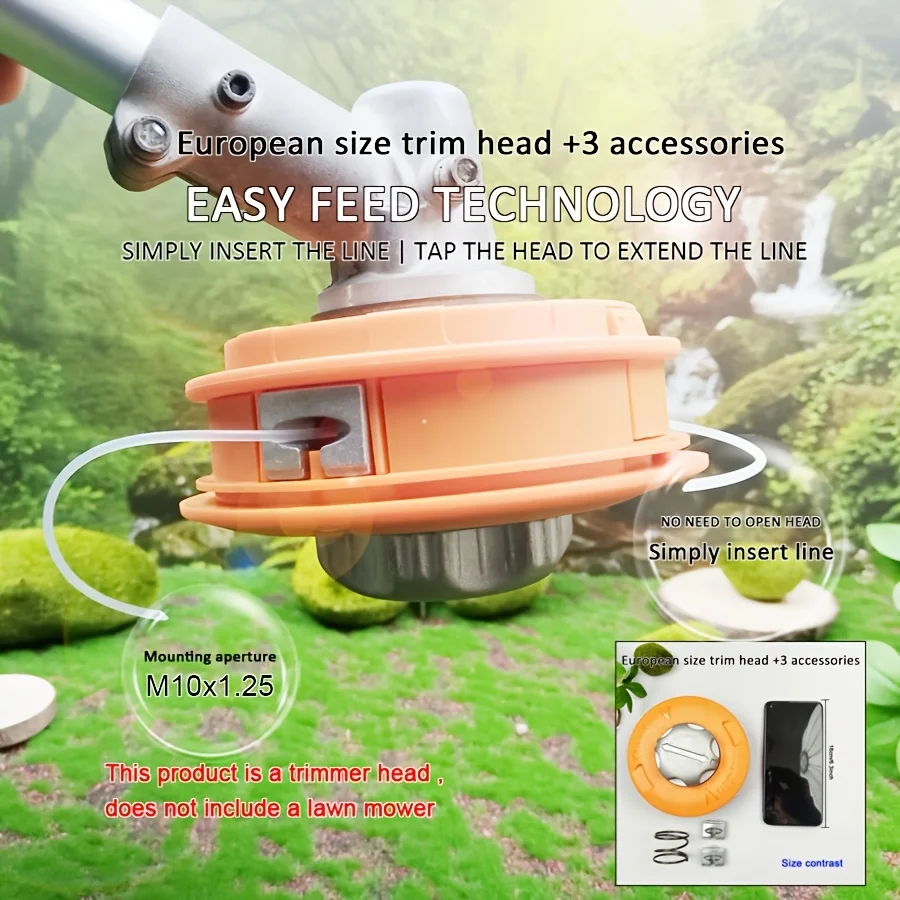 European Standard Trimmer Head with 2 Aluminum Cable Guides and 1 High-Quality Spring, Mounting Hole M10X1.25Mm, Easy to Attach