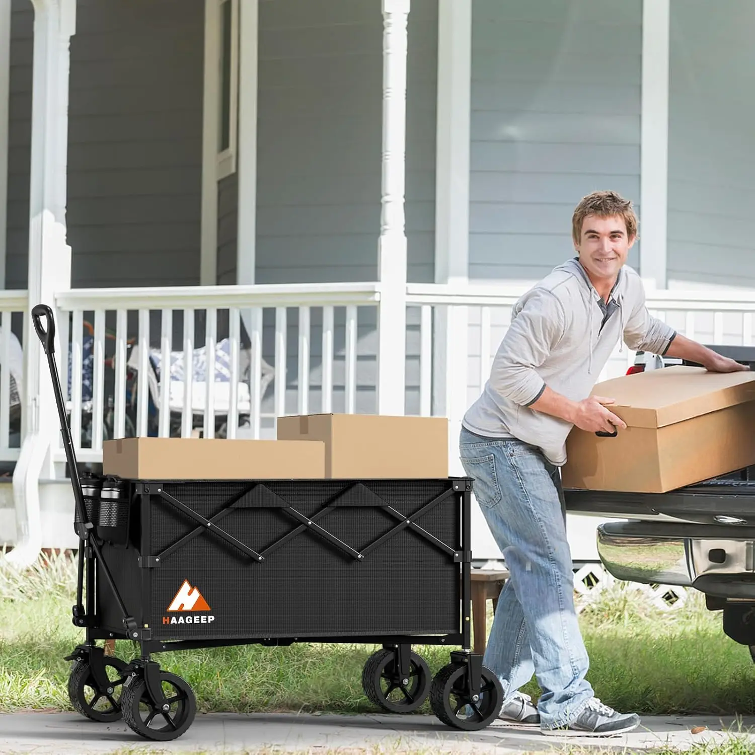 Collapsible Wagon Cart with Wheels Foldable - Folding Utility Heavy Duty Wagons Carts for Grocery Sports Garden Shopping