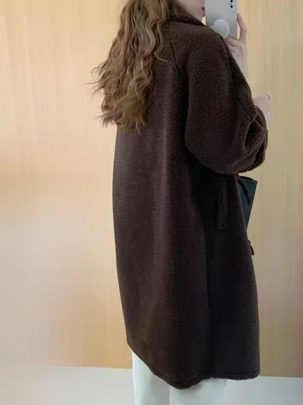 

plus Size Autumn Winter Thiened Medium Length Fur Leather Inteated Warmth Simulation eep Scissors Velvet Coat Outerwear