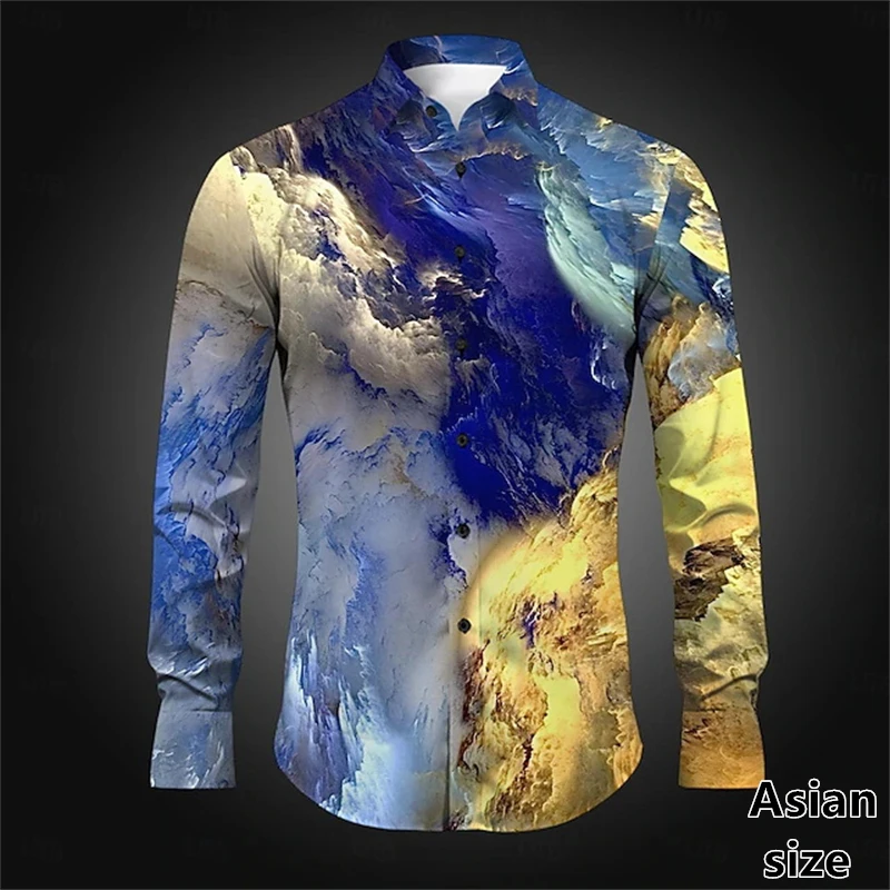 LongHarajuku Men Long Sleeve Shirt 3D Printed Colorful Pattern Daily Casual Holiday Spring Autumn Lapel Button Unisex Shirts Top