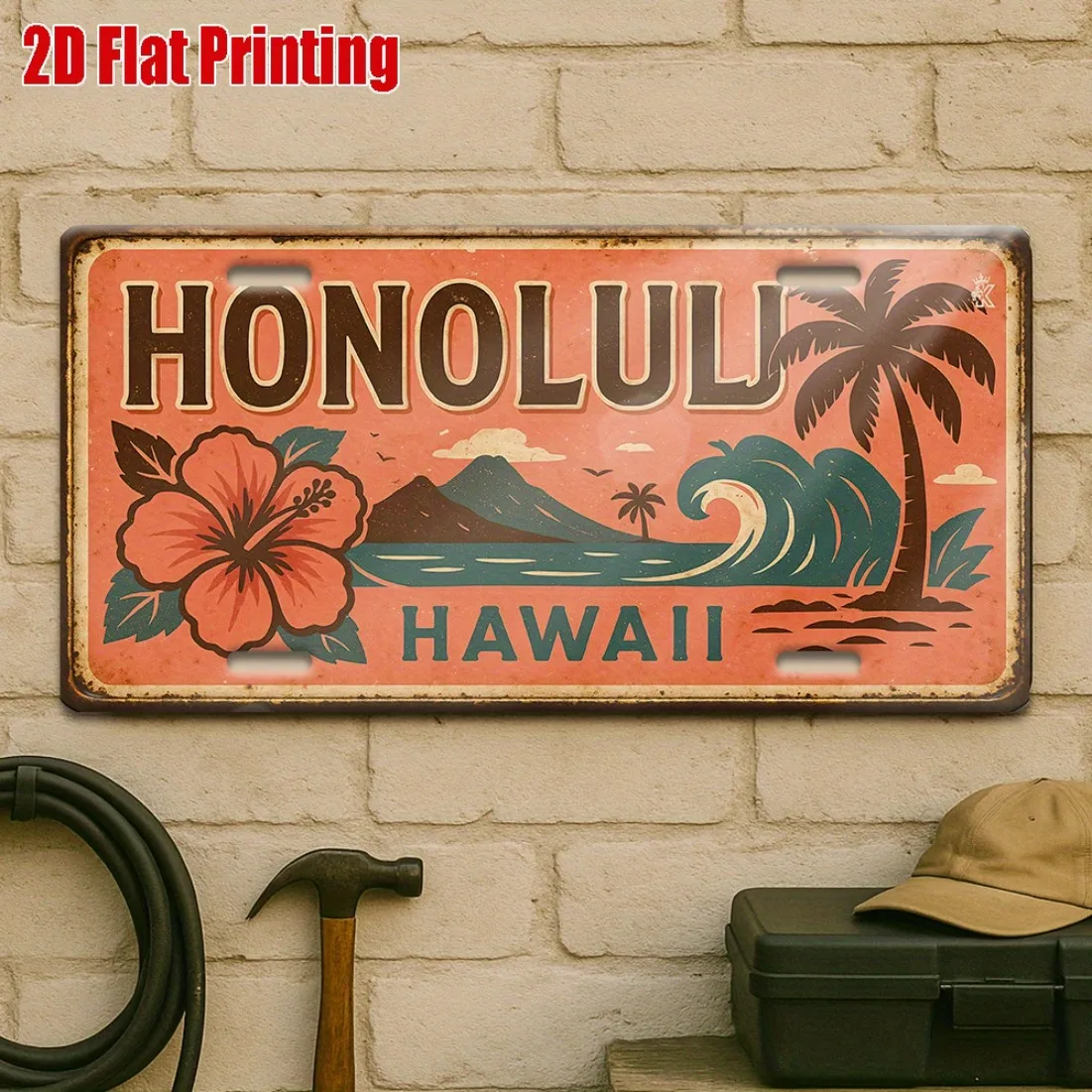 1pc Honolulu Beach Paradise Vintage Sign, Outdoor Wall Art Decor for Beach House, Spa, Casual Bar,Gift for Surfers & Sun Lovers.