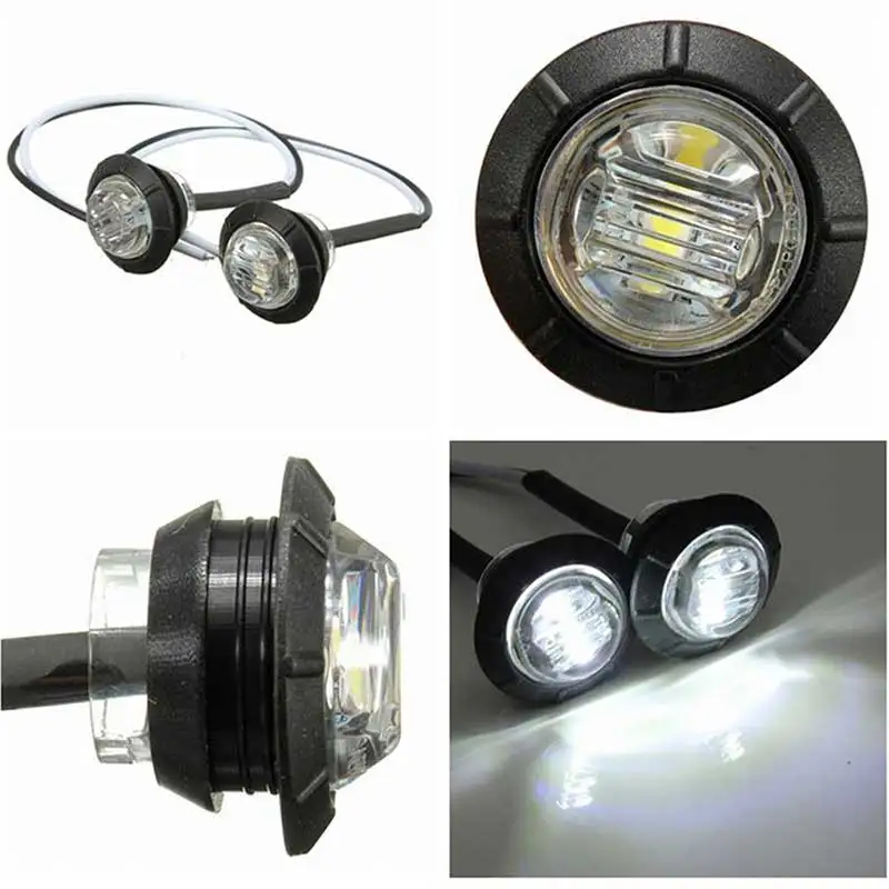 3LED 3/4 Inch Round Truck Side Marker Light 24V IP68 PC Lens Rubber Grommet For Heavy Truck Trailer