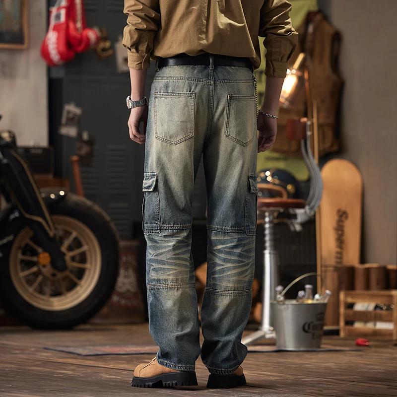 Loose Jeans Men's Korean-Style Fashionable Retro Ins Washed Distressed Casual Cool Street Trousers