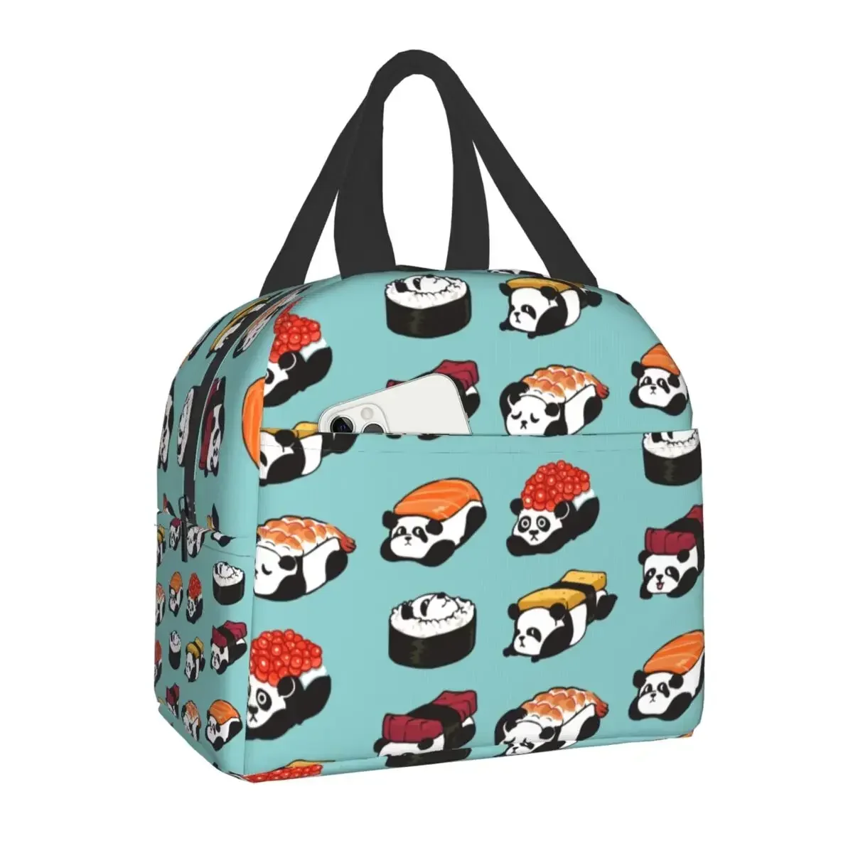 Sushi Panda Thermal Insulated Lunch Bag Cartoon Japanese Food Resuable Lunch Box Tote for Women Kids School Picnic Storage Bag