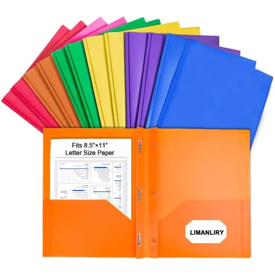 

12 Pack Plastic Folders with Pots and 3 ProngsColored Two Pots folders for Doents Assort Colors
