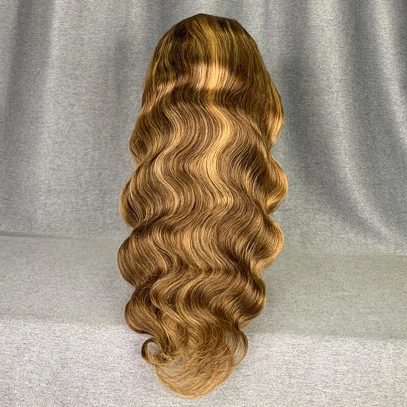 Honey Blonde Ombre Lace Front Wig Human Hair Highlight Body Wave Lace Front Wigs Human Hair Pre Plucked 200 Density Wig Straight Deep Wave 13X4 HD Lace Frontal Wig for Women 4/27 Colored 28 Inch