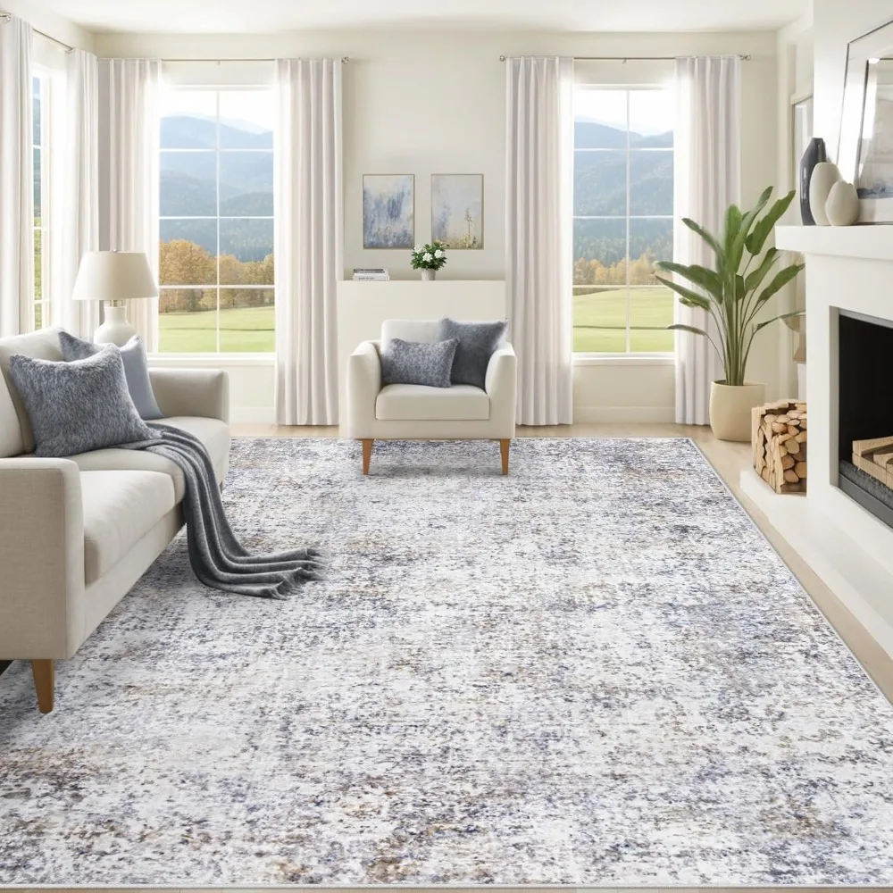 Modern Washable Abstract Area Rugs - Large Neutral 8x10 for Living Room, Soft, Non-Slip, Stain Resistant for Kids, Indoor Use