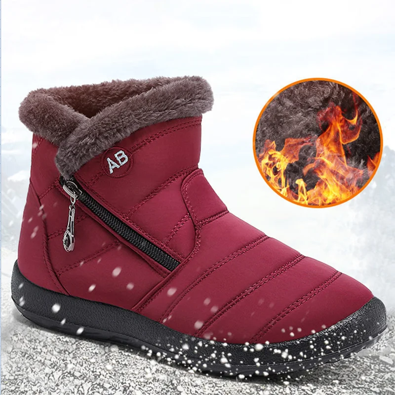 Winter Women Snow Boots Waterproof Cold Proof Warm High Top Hiking Shoes Zipper Outdoor Ankle Boots Women Snow Shoes Size 35-43