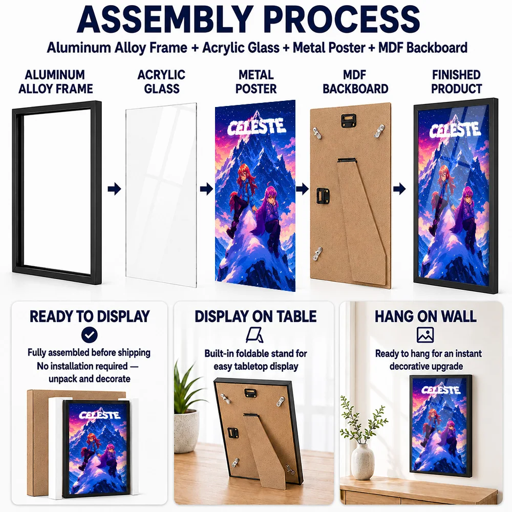 Celeste Framed Metal Poster Personalized Atmospheric Indie Adventure Wall Art Ideal For Media Lounge And Player Collector Gift