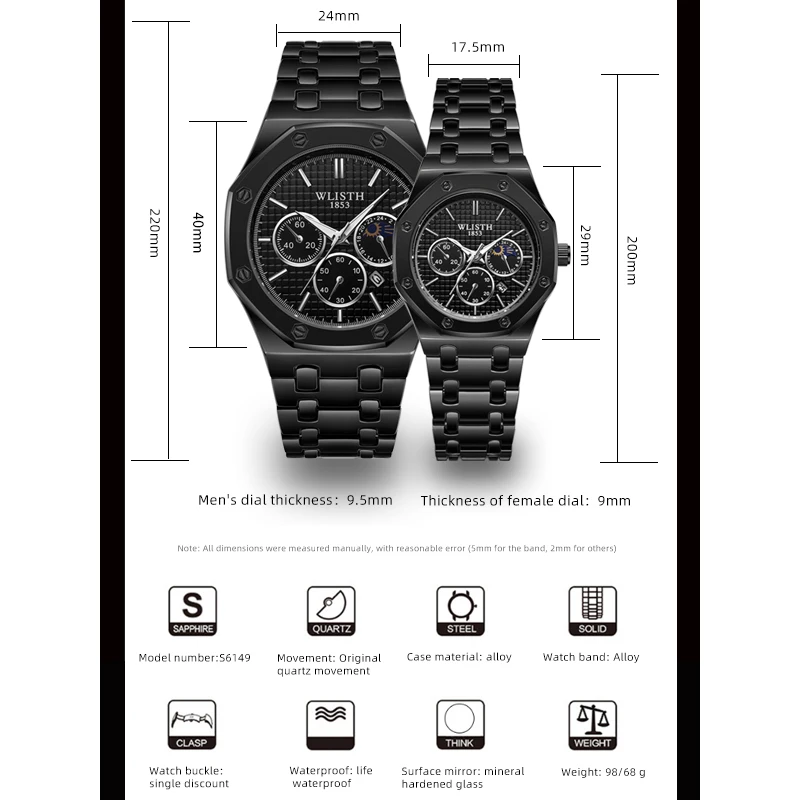 Fashion Business Top Luxury Brand Quartz Watch Men & Lady Full Stainless Steel Waterproof Wristwatch Relogio Masculino 2024 New