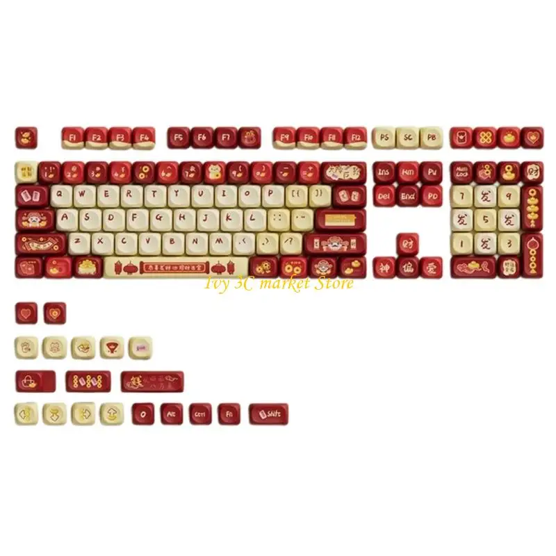 D7YC 127pcs OQO Height Contoured Keyboards Keycaps Featuring Chinese New Year Theme Extended Gaming Working