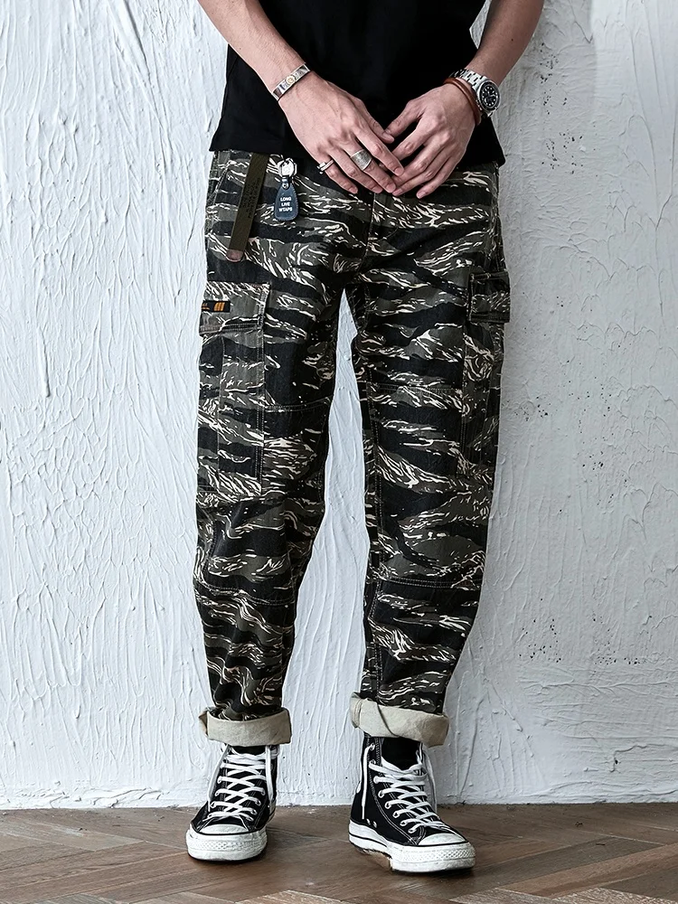 Jungle Sto Camouflage tigre imprimé élargi Cargo pantalon coupe ample pantalons longs jeune tenue décontracté Non-WTaps Wu Wen Le