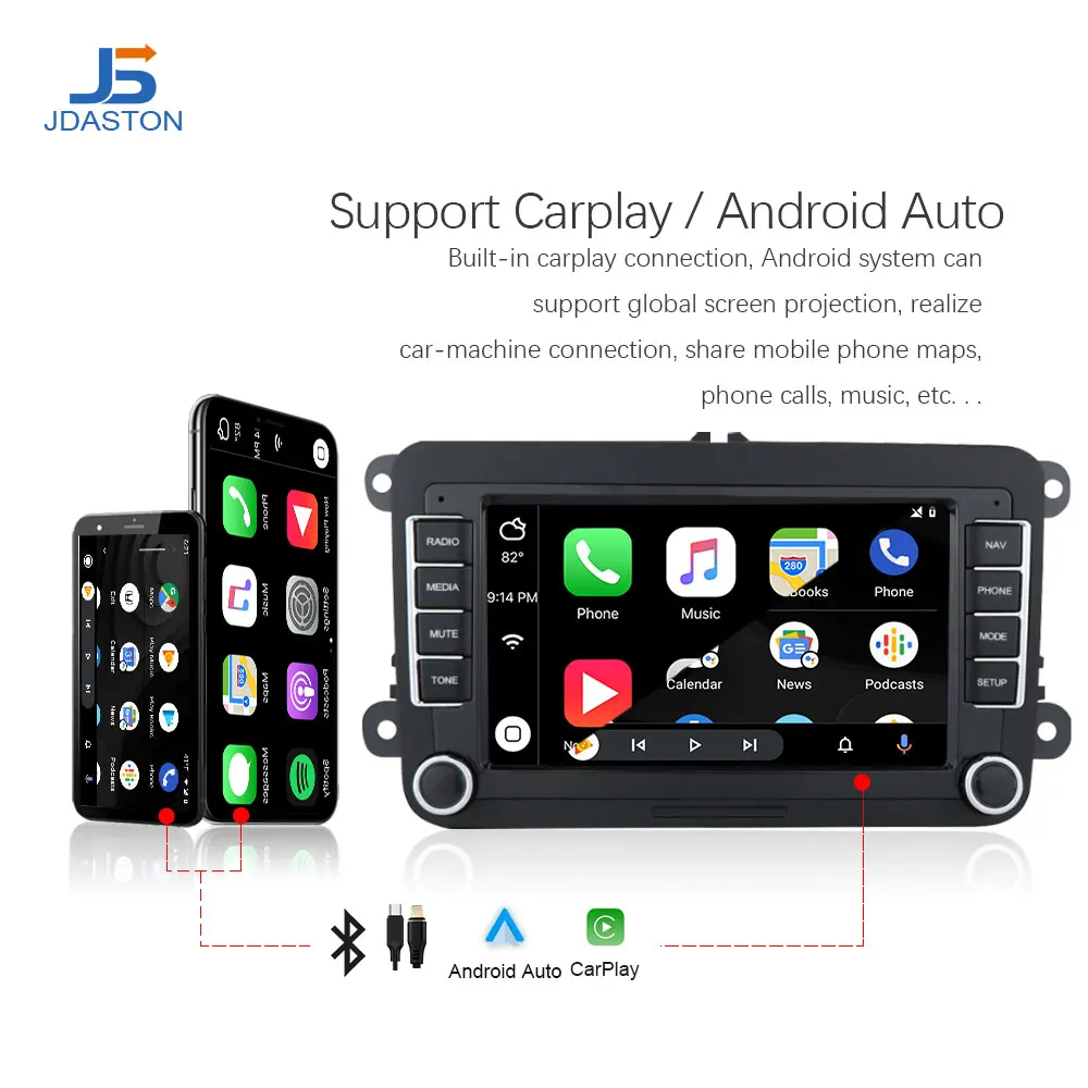 JDASTON Android 13 Car Multimedia Player For Volkswagen VW Passat POLO GOLF Jetta TOURAN Skoda Seat Leon GPS Navigaiton Stereo