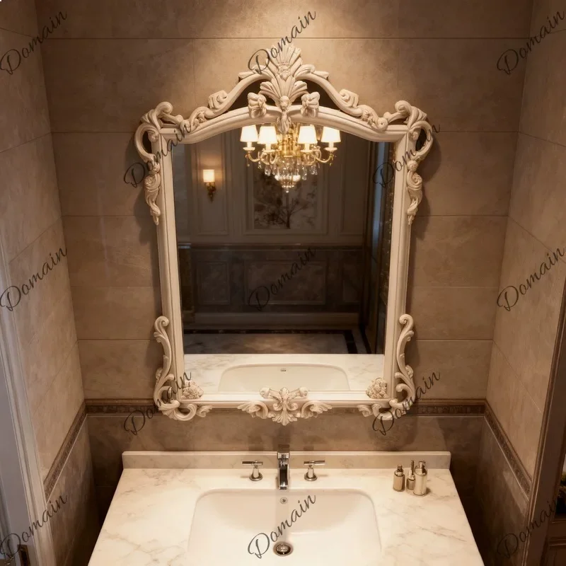 81 N Classic European Luxury Wall Mounted Bathroom Vanity Mirror Antique White French Vintage Decor