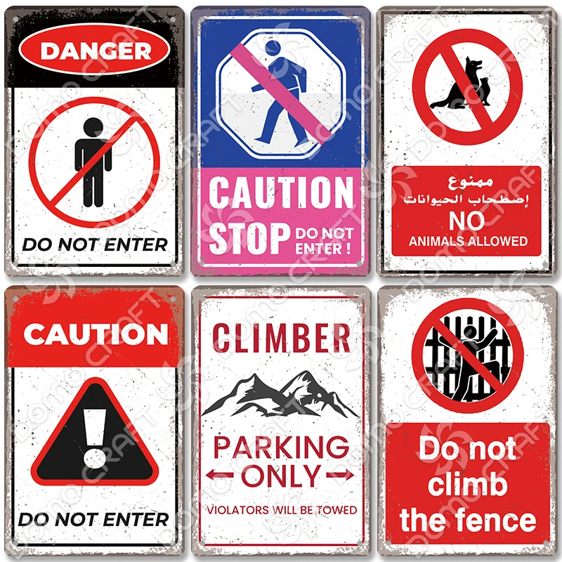 Warning Danger Plaque Tin Signs Caution Stop Beware of Wild Animals Metal Poster Vintage Wall Decor for School Garden Farm Home