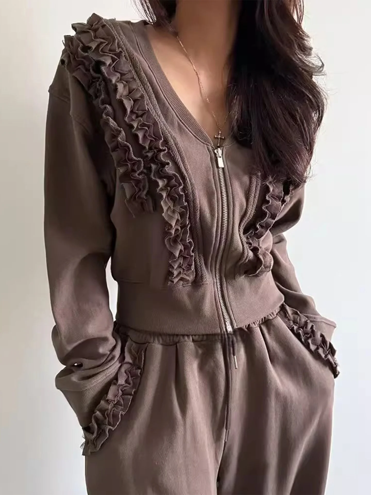 

Faionable Лоскутное пальто с высокой талией, женское осеннее пальто 2024, новый дизайн, повседневные длинные брюки, комплект из двух предметов, платье Ele